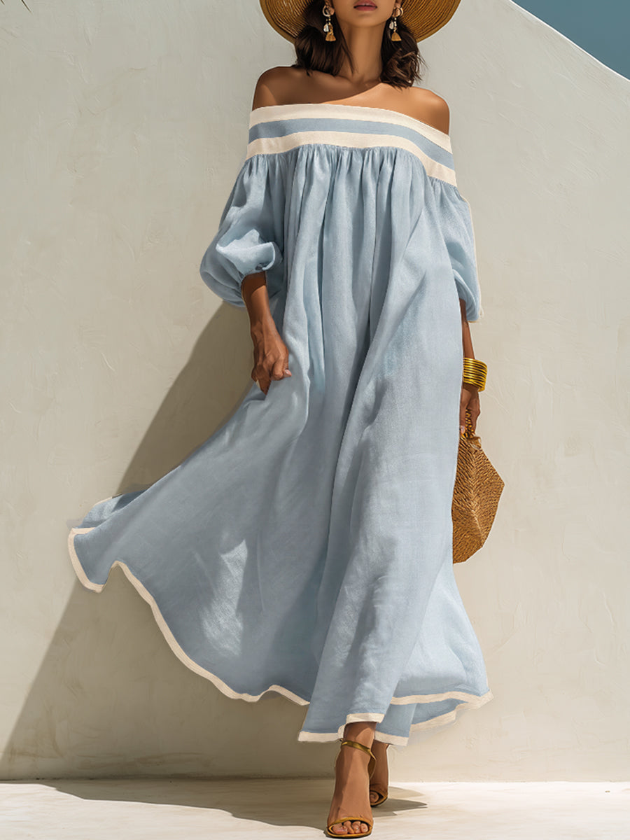 Cotton Linen Off-Shoulder Maxi Dress for Women | Lunemuse