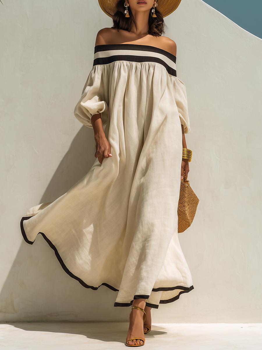 Cotton Linen Off-Shoulder Maxi Dress for Women | Lunemuse