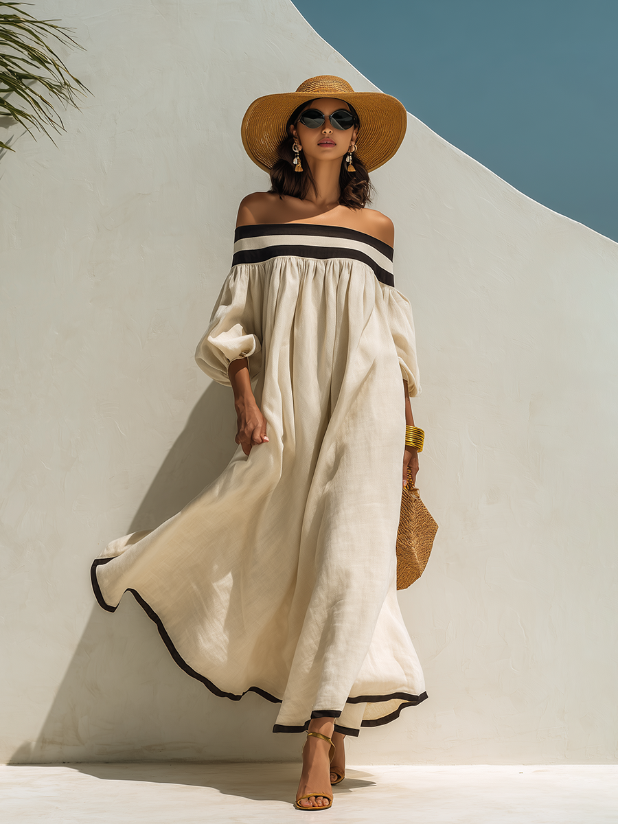 Cotton Linen Off-Shoulder Maxi Dress for Women | Lunemuse