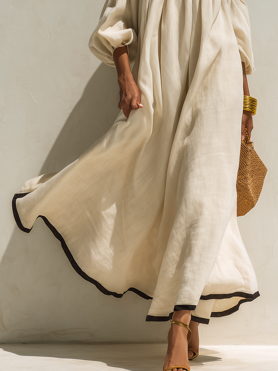 Cotton Linen Off-Shoulder Maxi Dress for Women | Lunemuse