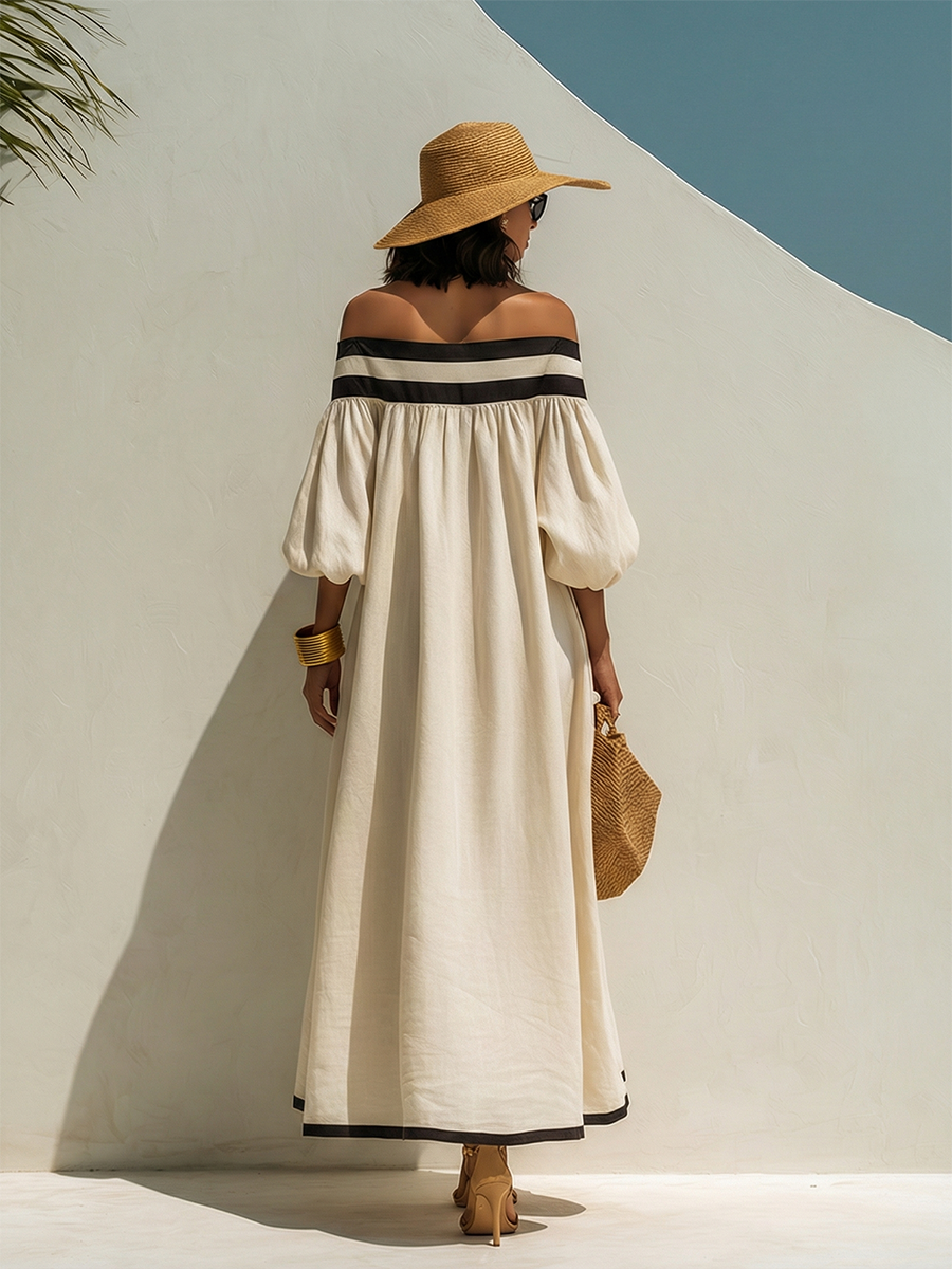 Cotton Linen Off-Shoulder Maxi Dress for Women | Lunemuse