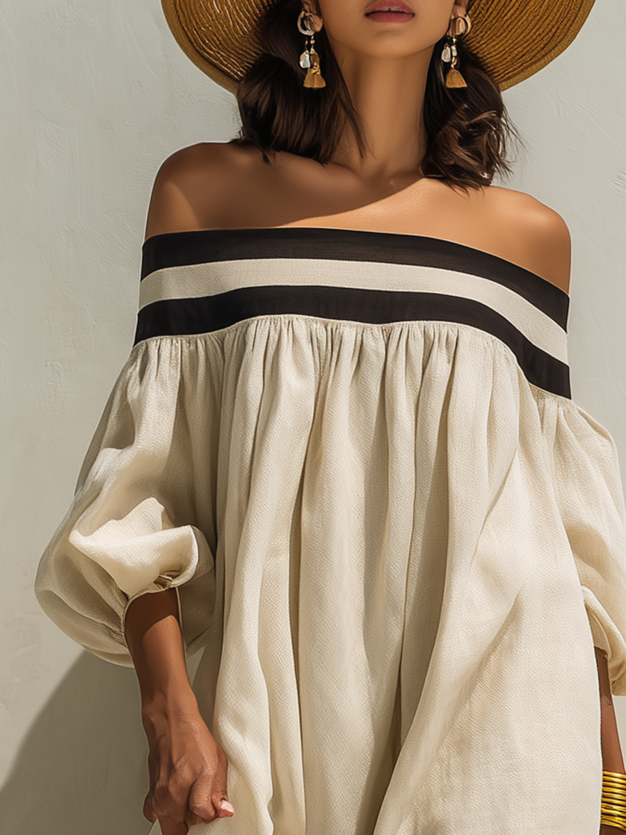 Cotton Linen Off-Shoulder Maxi Dress for Women | Lunemuse