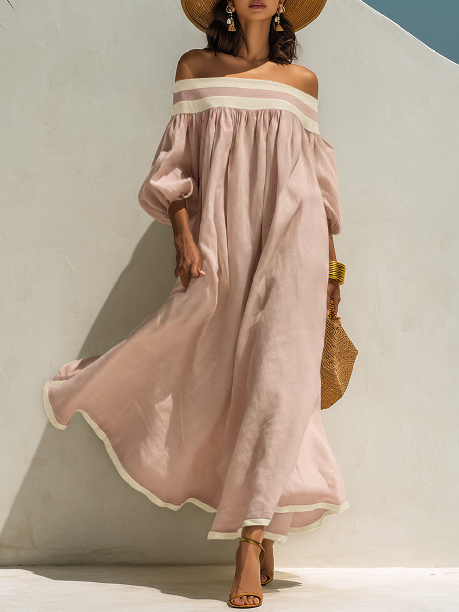 Cotton Linen Off-Shoulder Maxi Dress for Women | Lunemuse