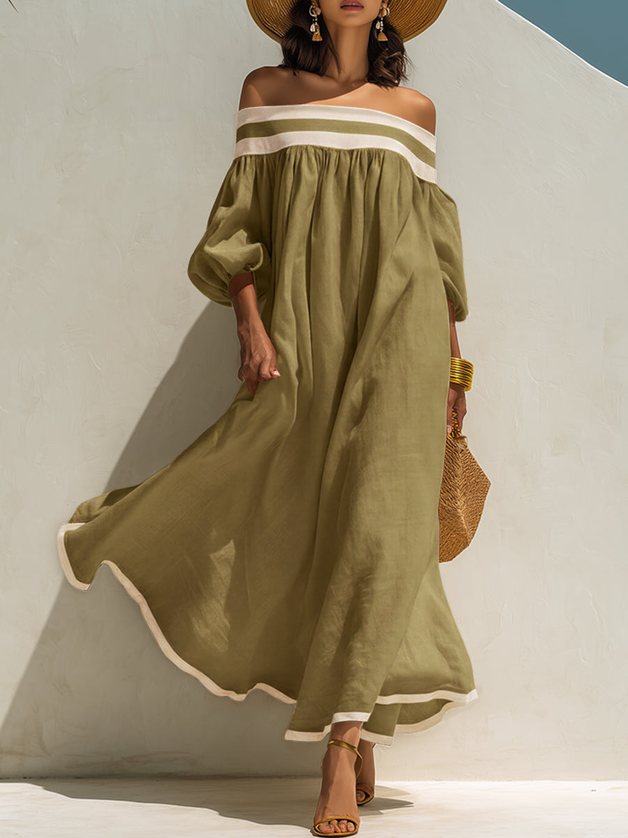 Cotton Linen Off-Shoulder Maxi Dress for Women | Lunemuse
