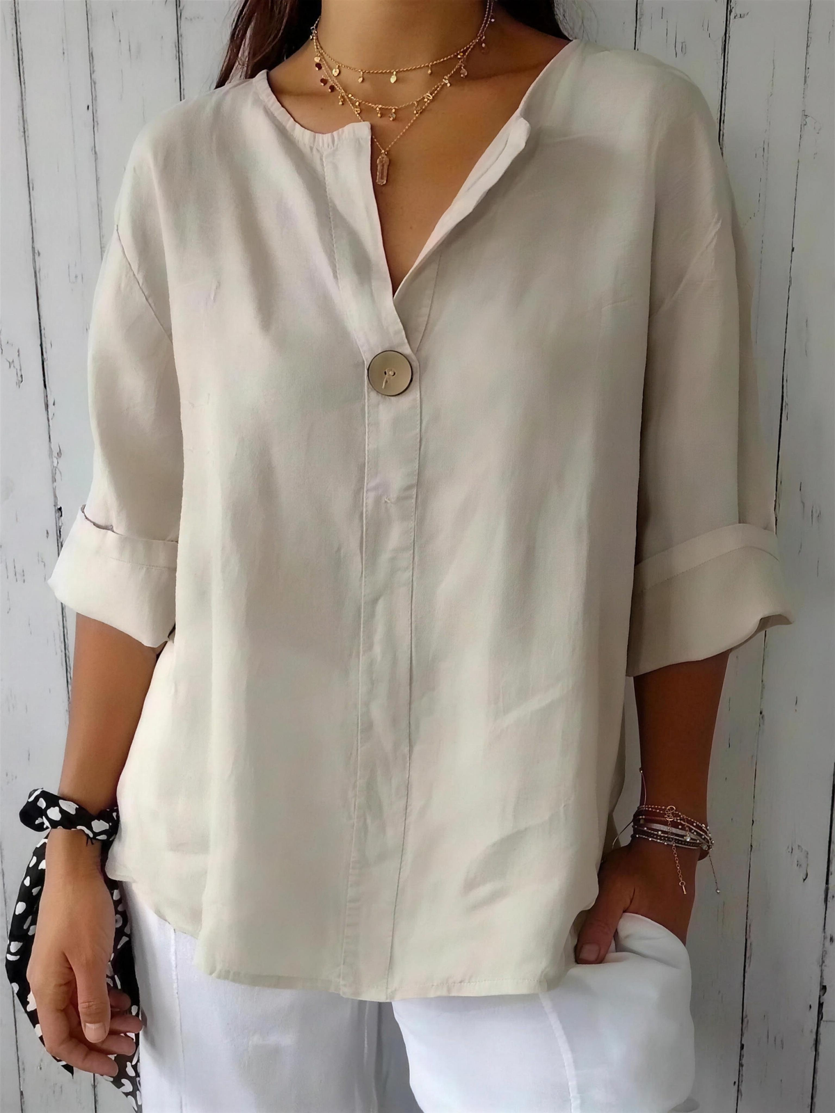 Zamma Relaxed V-Neck Top - 4K - 2