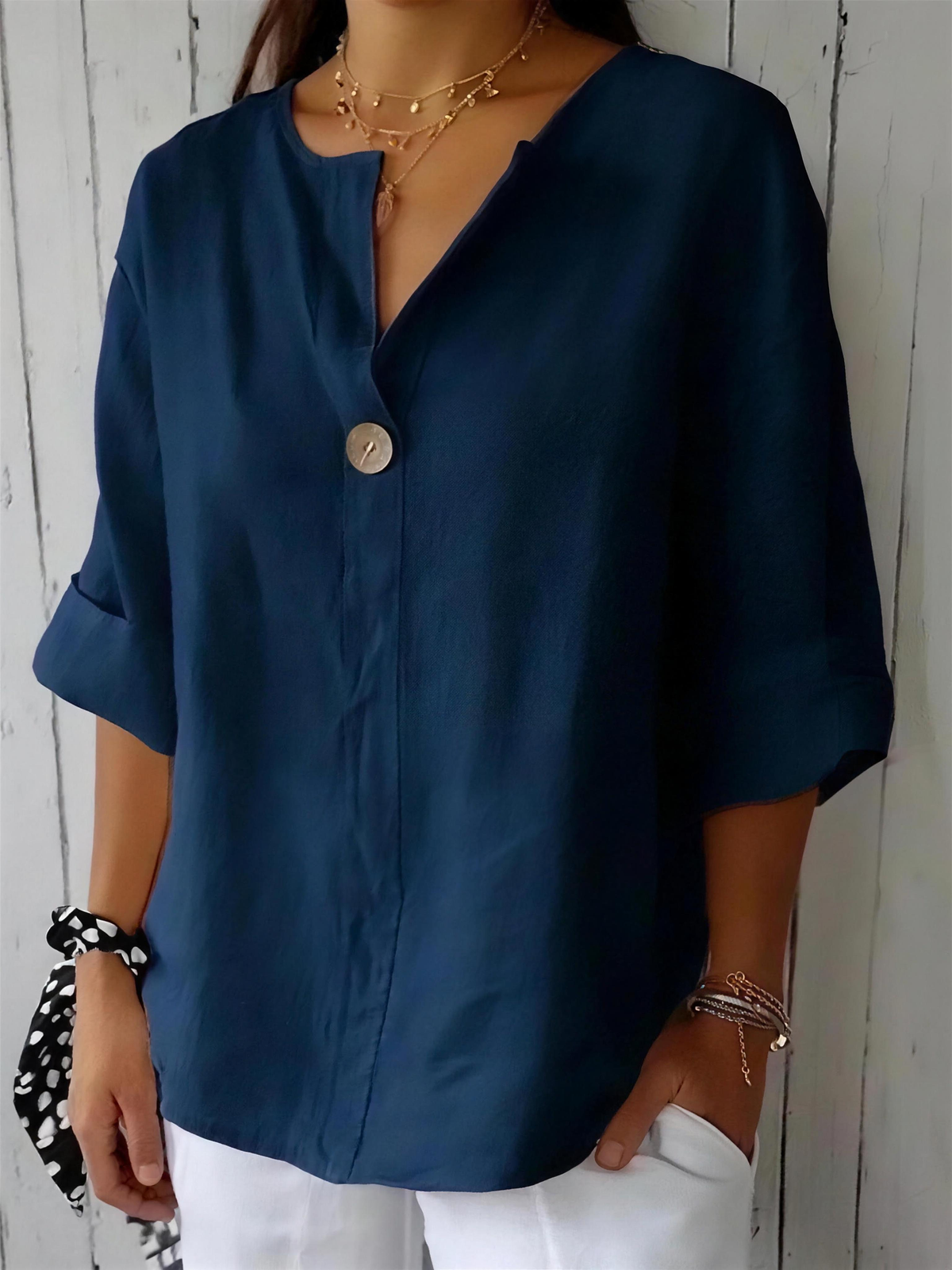 Zamma Relaxed V-Neck Top - 4K - 3
